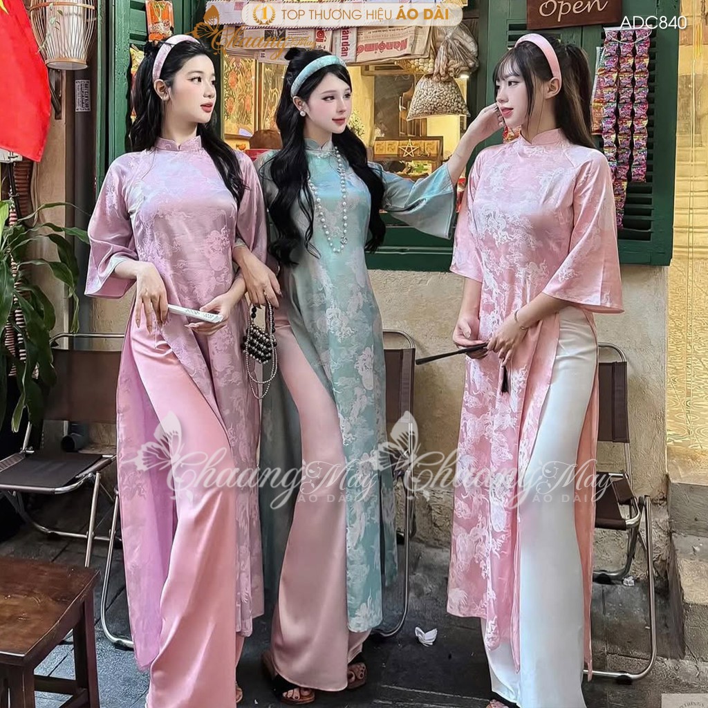 Áo dài cách tân nữ Long Phụng dáng suông xưa Chaang may ADC840 sẵn áo dài gấm lụa dự tiệc cưới lễ Tết đẹp