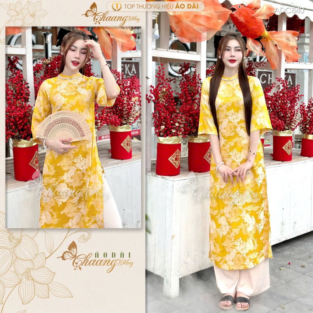 Áo dài cách tân nữ Long Phụng dáng suông xưa Chaang may ADC840 sẵn áo dài gấm lụa dự tiệc cưới lễ Tết đẹp