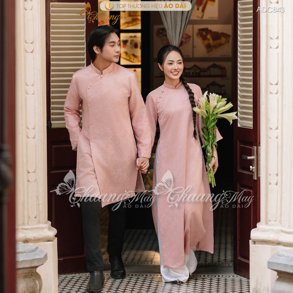 Áo dài cách tân nam nữ  Châu Sa cặp đôi cô dâu chú rể CHAANG may sẵn ADC843 áo dài suông dự tiệc cưới đám hỏi lễ Tết đẹp