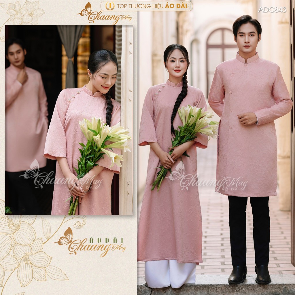 Áo dài cách tân nam nữ  Châu Sa cặp đôi cô dâu chú rể CHAANG may sẵn ADC843 áo dài suông dự tiệc cưới đám hỏi lễ Tết đẹp