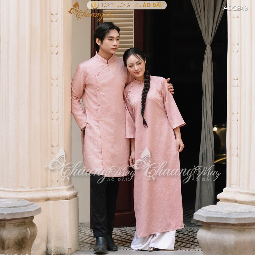 Áo dài cách tân nam nữ  Châu Sa cặp đôi cô dâu chú rể CHAANG may sẵn ADC843 áo dài suông dự tiệc cưới đám hỏi lễ Tết đẹp