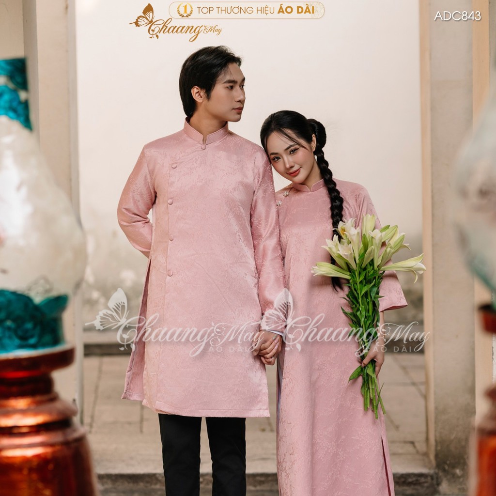 Áo dài cách tân nam nữ  Châu Sa cặp đôi cô dâu chú rể CHAANG may sẵn ADC843 áo dài suông dự tiệc cưới đám hỏi lễ Tết đẹp