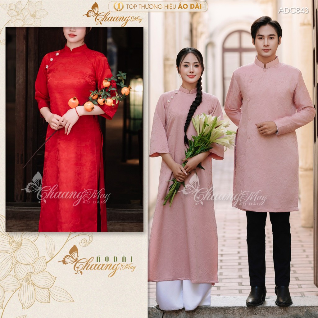 Áo dài cách tân nam nữ  Châu Sa cặp đôi cô dâu chú rể CHAANG may sẵn ADC843 áo dài suông dự tiệc cưới đám hỏi lễ Tết đẹp