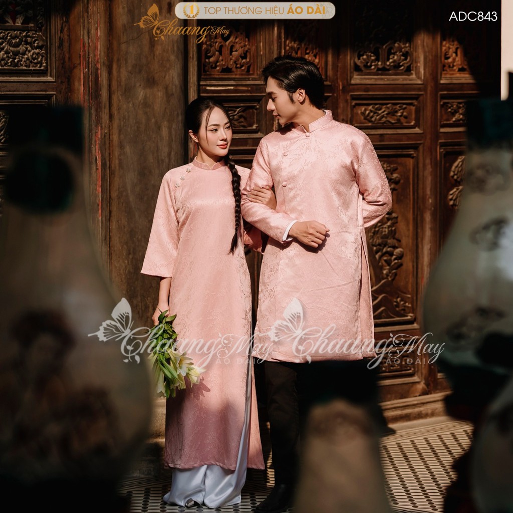 Áo dài cách tân nam nữ  Châu Sa cặp đôi cô dâu chú rể CHAANG may sẵn ADC843 áo dài suông dự tiệc cưới đám hỏi lễ Tết đẹp