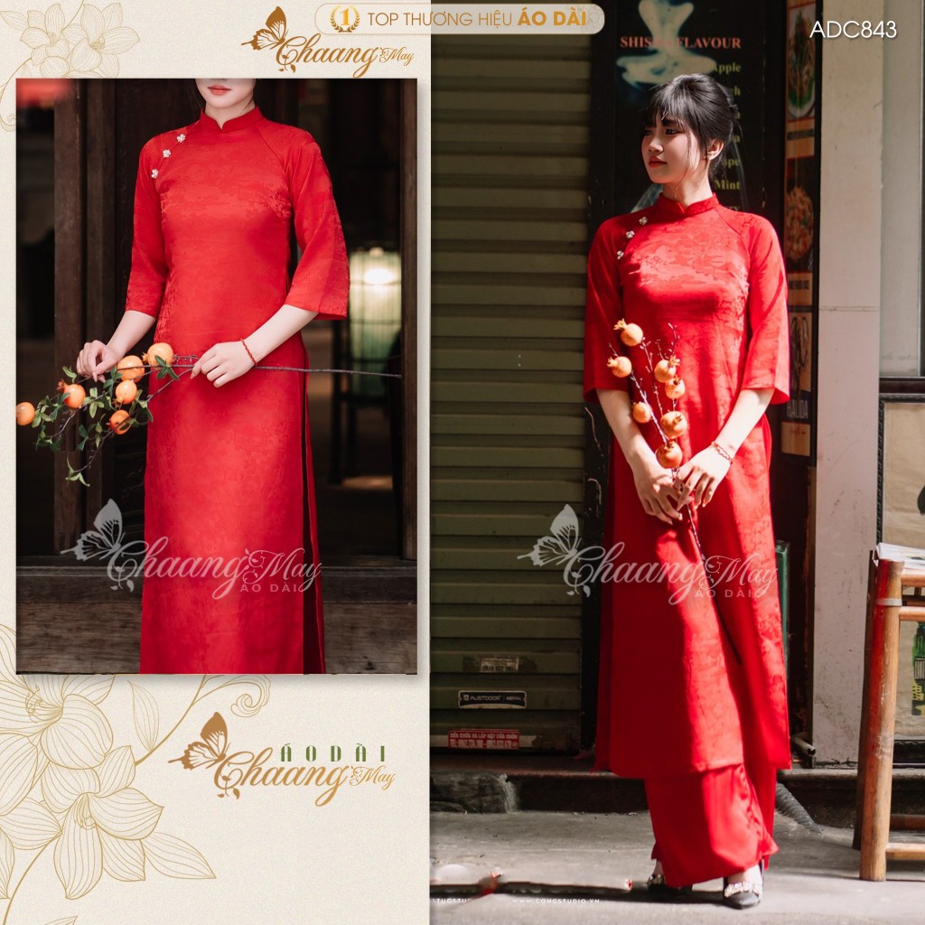 Áo dài cách tân nam nữ  Châu Sa cặp đôi cô dâu chú rể CHAANG may sẵn ADC843 áo dài suông dự tiệc cưới đám hỏi lễ Tết đẹp