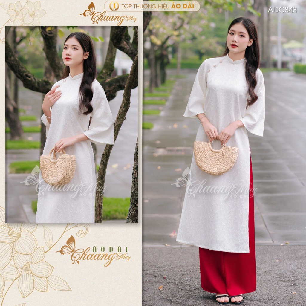 Áo dài cách tân nam nữ  Châu Sa cặp đôi cô dâu chú rể CHAANG may sẵn ADC843 áo dài suông dự tiệc cưới đám hỏi lễ Tết đẹp