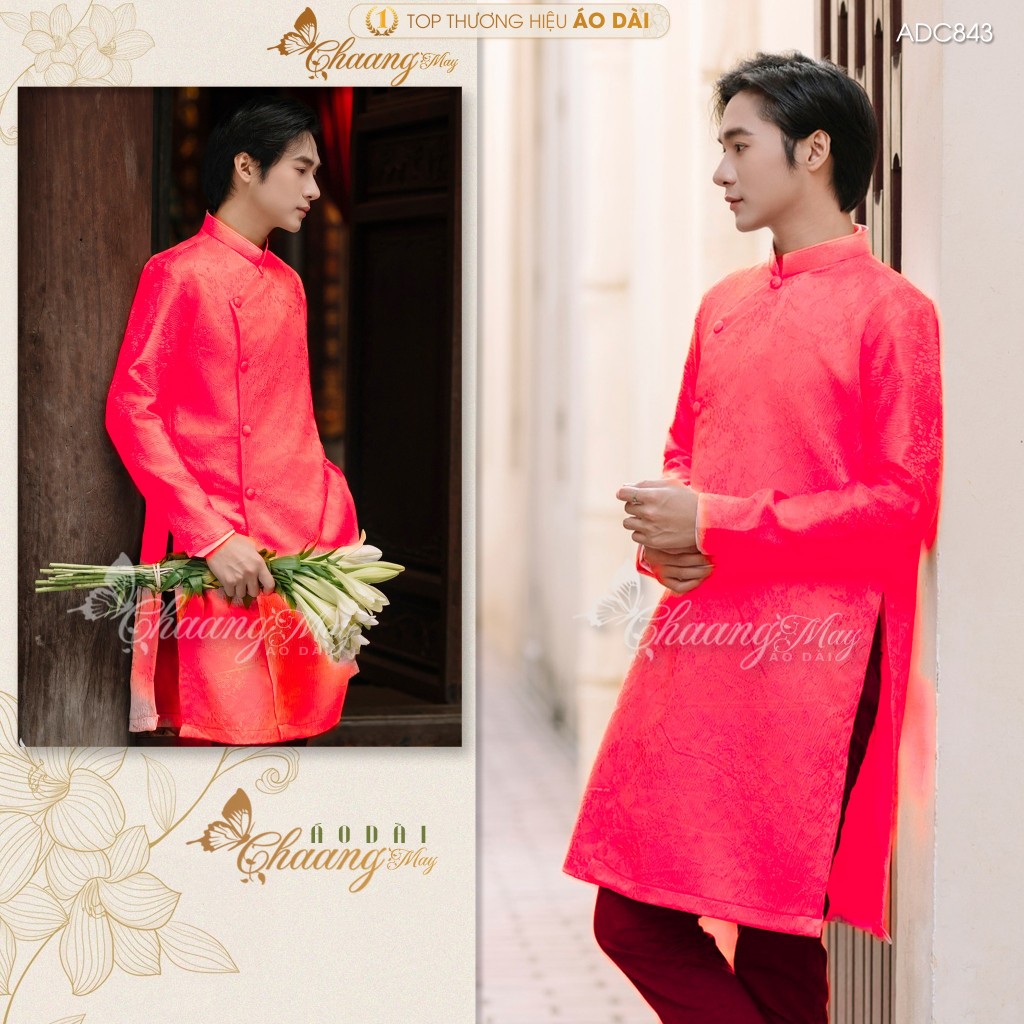 Áo dài cách tân nam nữ  Châu Sa cặp đôi cô dâu chú rể CHAANG may sẵn ADC843 áo dài suông dự tiệc cưới đám hỏi lễ Tết đẹp