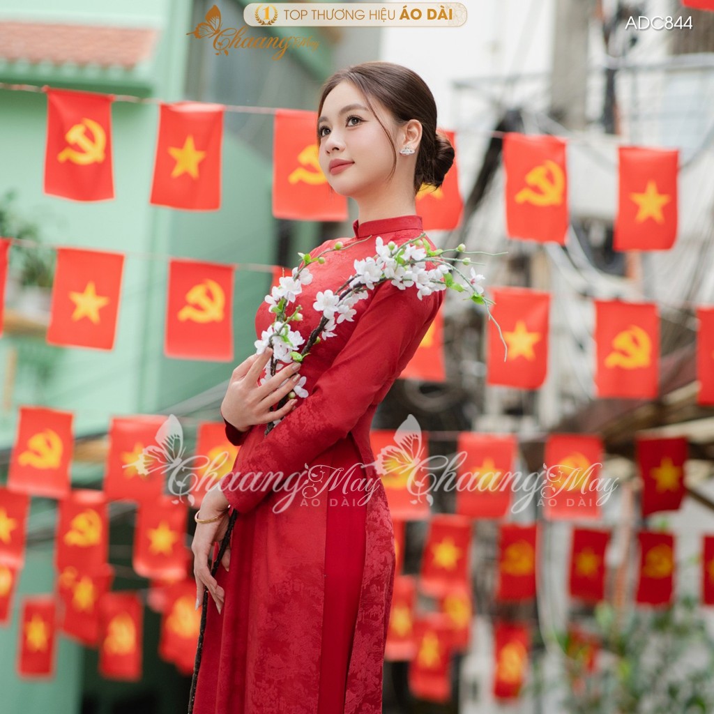 Áo dài Tết truyền thống gấm Hoa Viên Chùa CHAANG may sẵn ADC844 áo dài cô giáo xinh dự tiệc cưới hỏi lễ chùa đẹp 2025