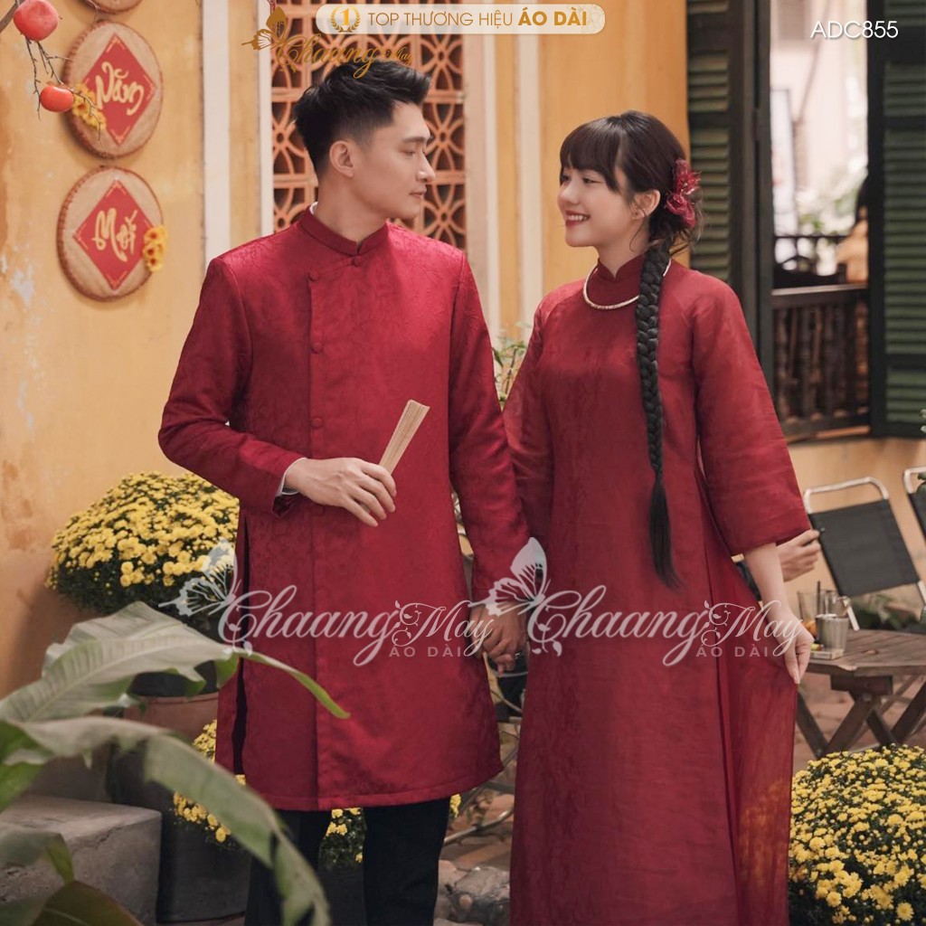 Áo dài cách tân nam nữ Châu Sa cặp đôi cô dâu chú rể CHAANG may sẵn ADC855 áo dài suông dự tiệc cưới đám hỏi lễ Tết đẹp