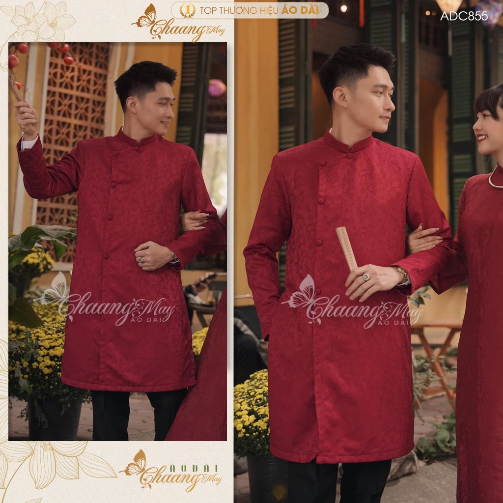 Áo dài cách tân nam nữ Châu Sa cặp đôi cô dâu chú rể CHAANG may sẵn ADC855 áo dài suông dự tiệc cưới đám hỏi lễ Tết đẹp