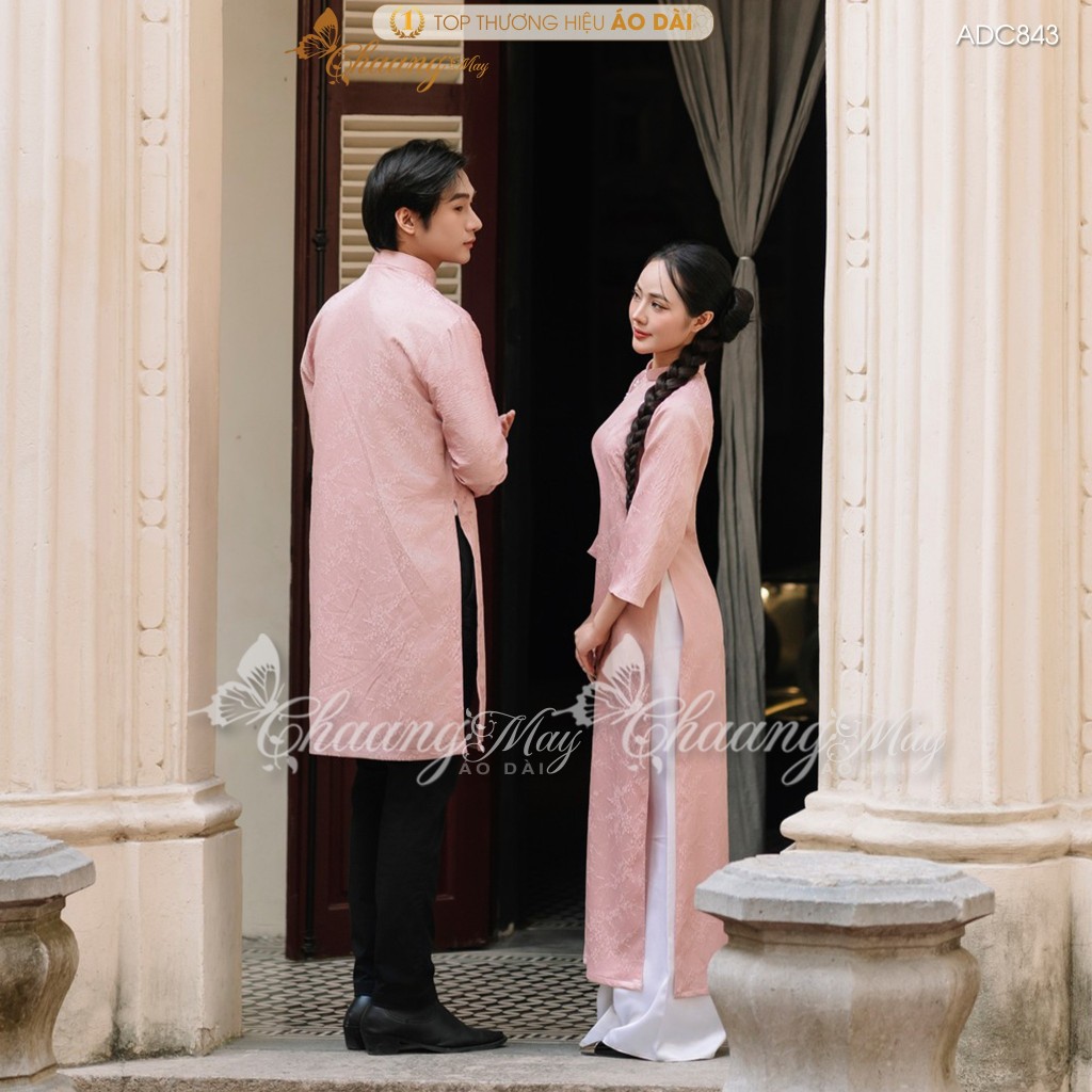 Áo dài cách tân nam nữ Châu Sa cặp đôi cô dâu chú rể CHAANG may sẵn ADC855 áo dài suông dự tiệc cưới đám hỏi lễ Tết đẹp
