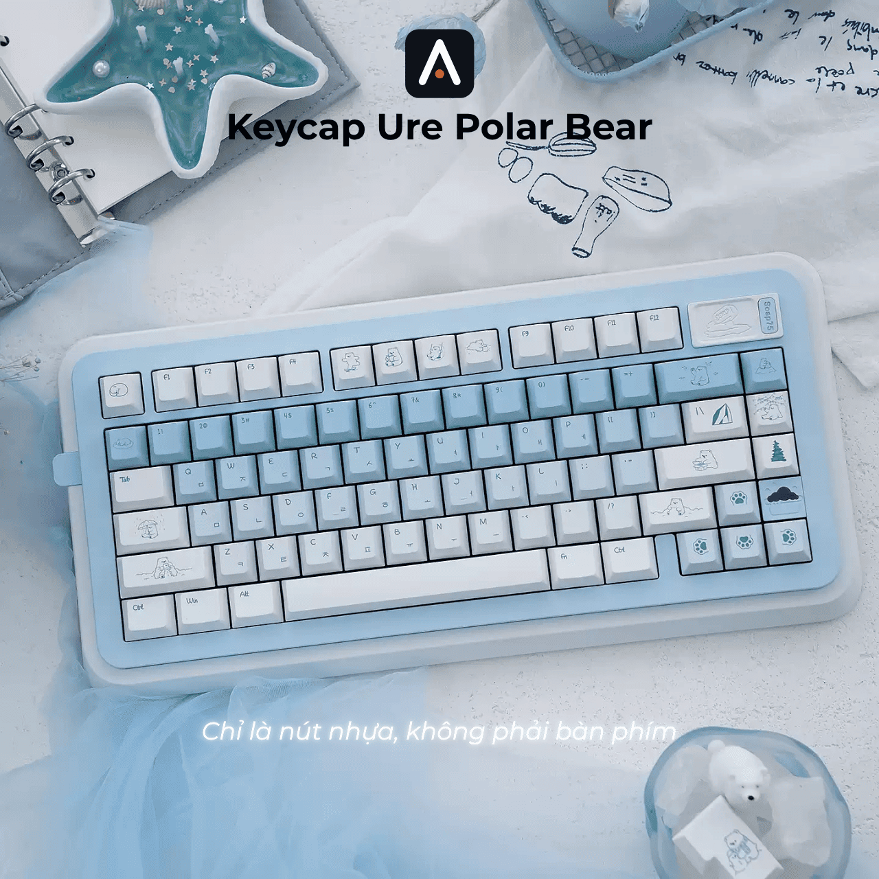 Bộ keycap Ure Polar Bear lắp trên bàn phím cơ