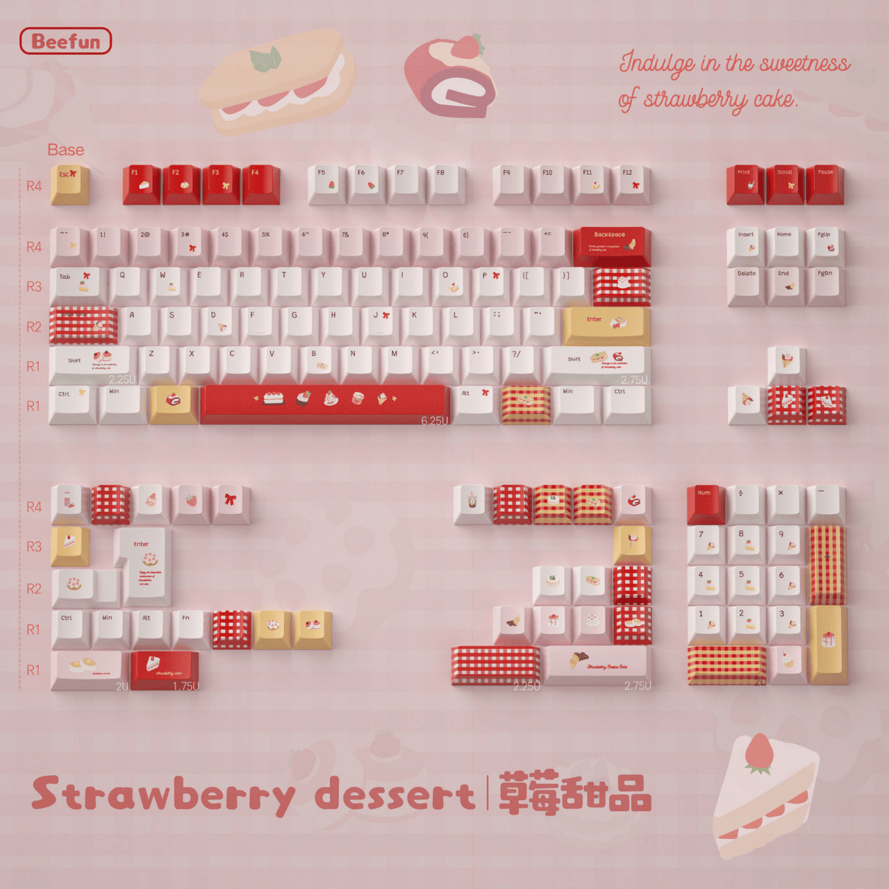 Toàn bộ 136 phím của bộ keycap Ure Strawberry Dessert