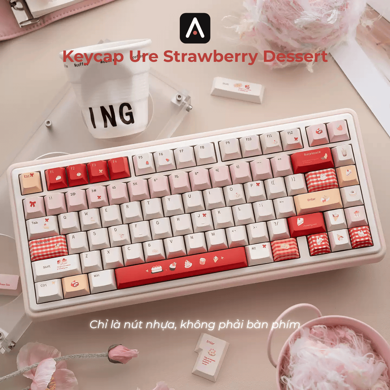 Bộ keycap Ure Strawberry Dessert lắp trên bàn phím cơ