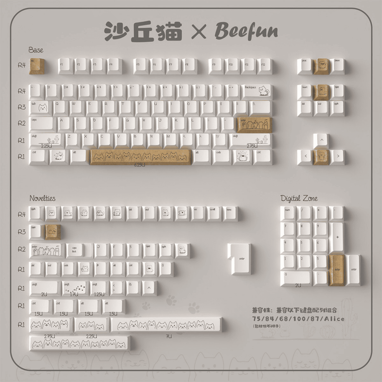Toàn bộ 152 phím của bộ keycap Ure Sand Cat