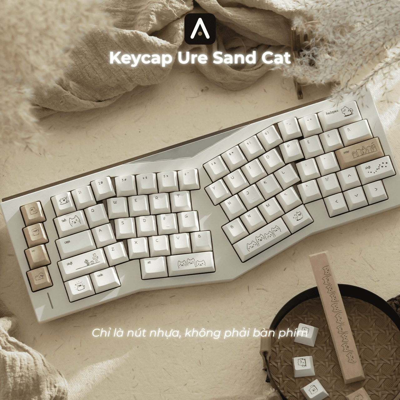 Bộ keycap Ure Sand Cat lắp trên bàn phím cơ