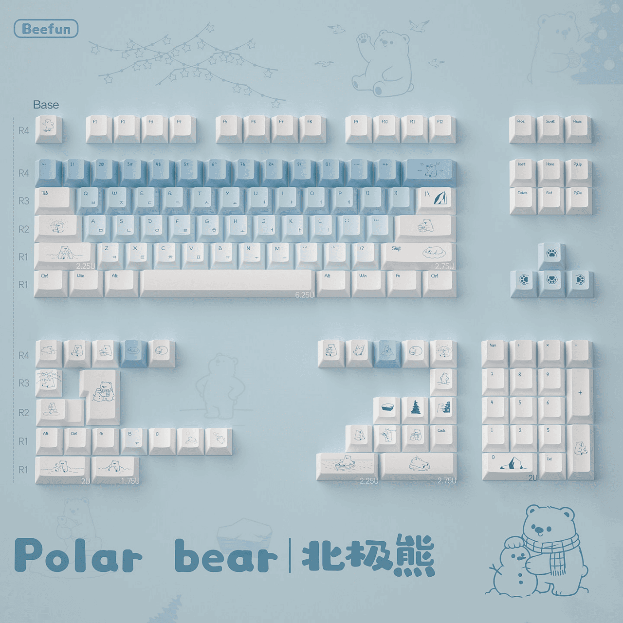 Toàn bộ 136 phím của bộ keycap Polar Bear