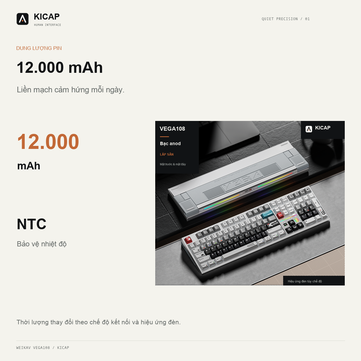 Pin 12000mAh trên Weikav VEGA108