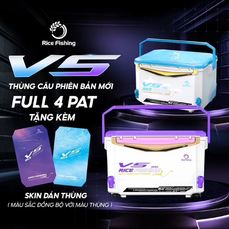 Thùng câu đài V5 KK-62 Rice Fishing chân địa hình phiên bản mới