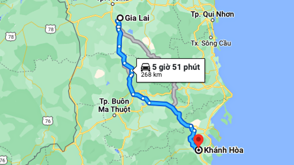 bản đồ gia lai đến khánh hòa