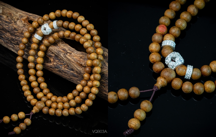 vòng trầm hương 108 hạt mix charm bạc