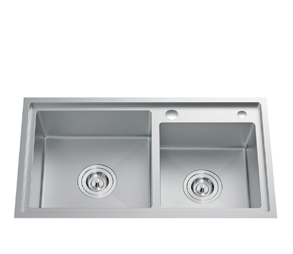 Chậu rửa bát đúc 2 hố lệch có lỗ bắt vòi Bancoot 208R 78x43x23