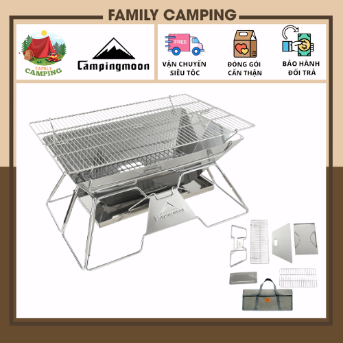 Bếp nướng gấp gọn có túi đựng cắm trại dã ngoại du lịch, bếp than chính hãng Campingmoon MT3