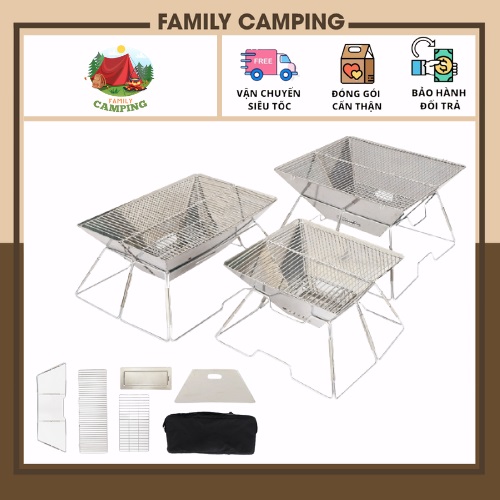 Bếp nướng inox ngoài trời di động gấp gọn, bếp than dã ngoại 3-5 người bếp nướng than hoa Selpa