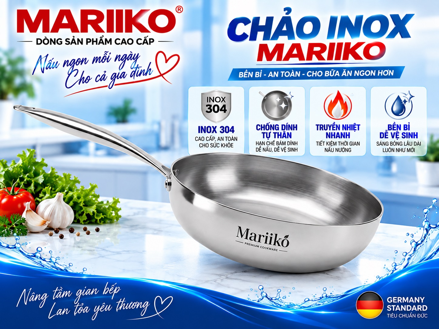 CHẢO INOX LIỀN KHỐI 3 LỚP MARIIKO MR-6830 30CM