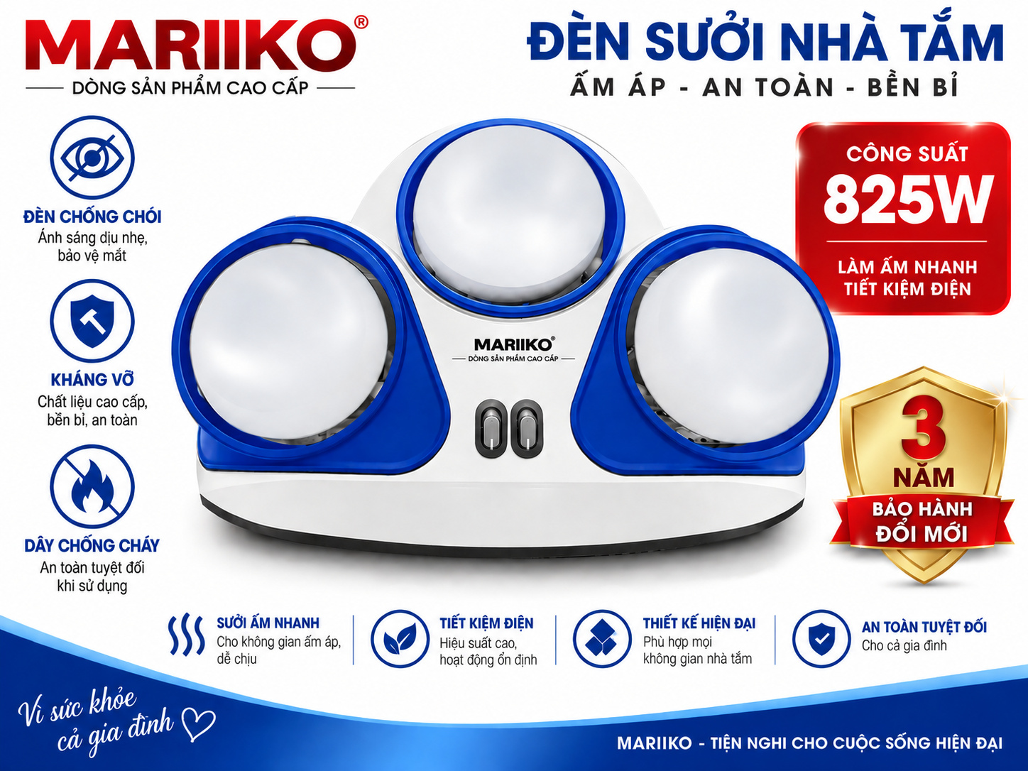 Đèn sưởi nhà tắm 3 bóng Mariiko 5138
