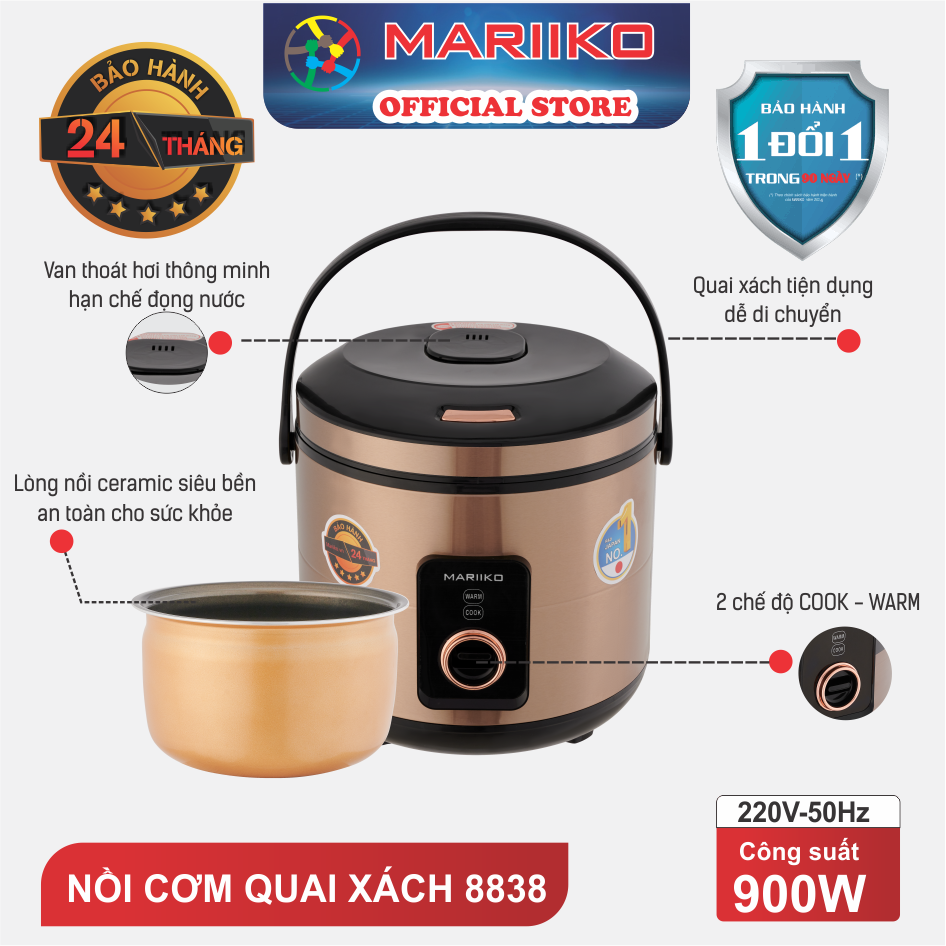 Nồi Cơm Điện Nắp Gài Mariiko Mr-8838
