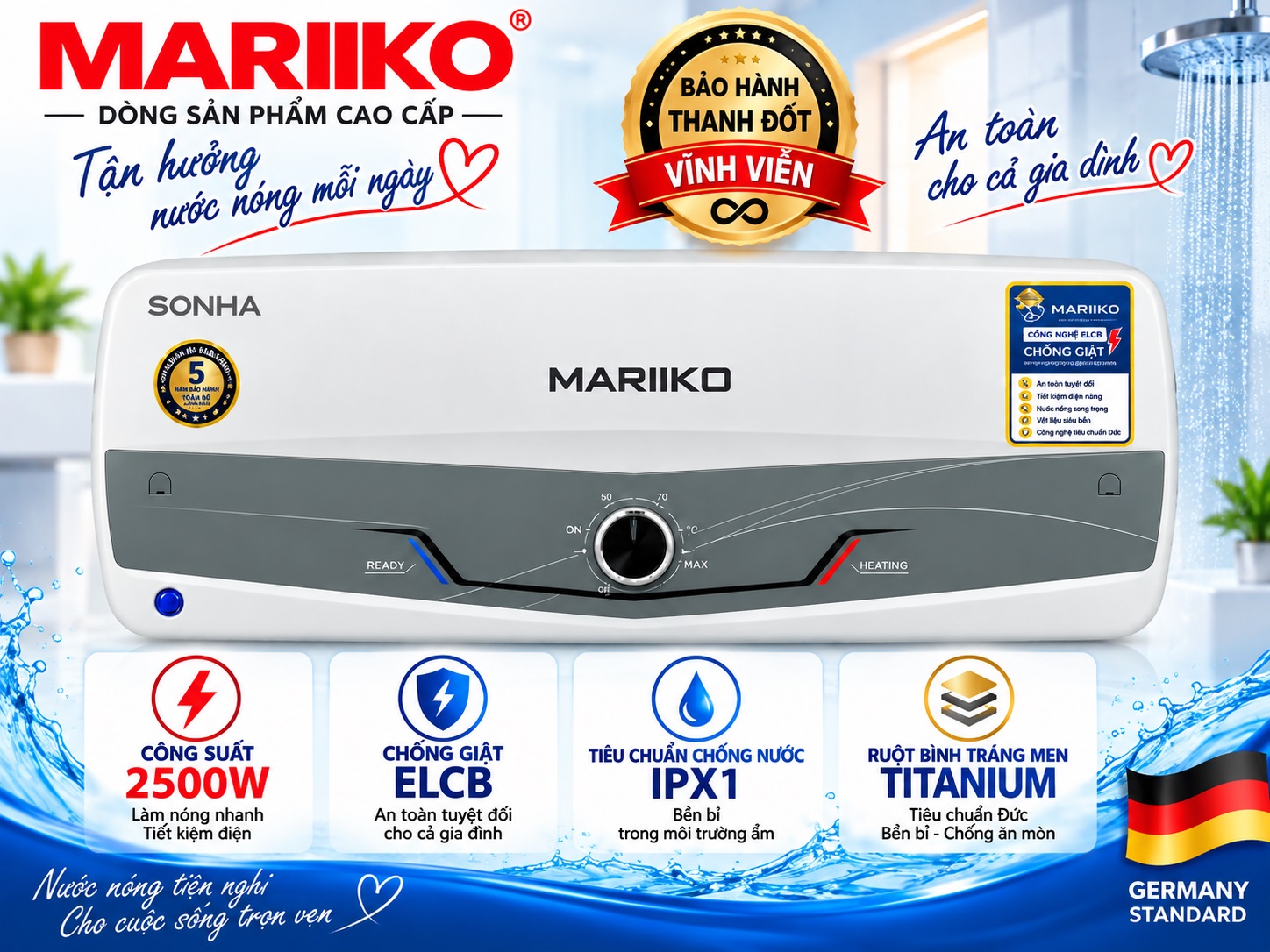 Bình nước nóng gián tiếp MARIIKO LUXURY MR-5530LUN 30 LÍT