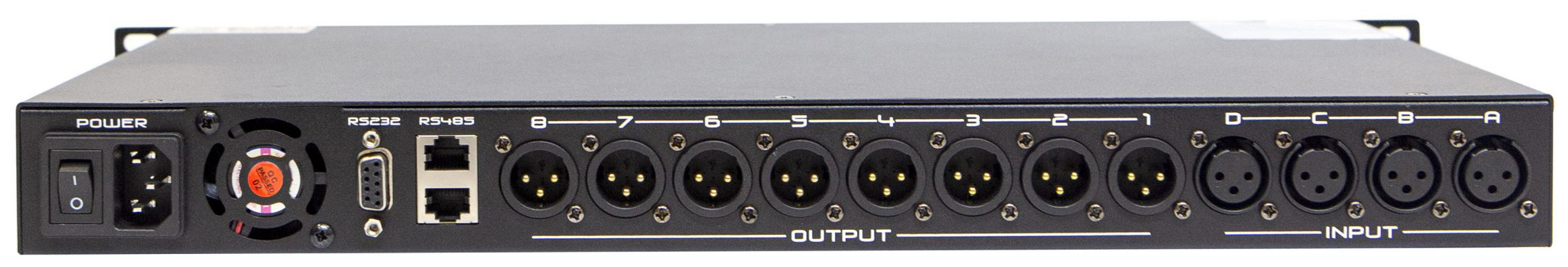mặt sau crossover dBacoustic D408, thiết bị xử lý tín hiệu DB D408