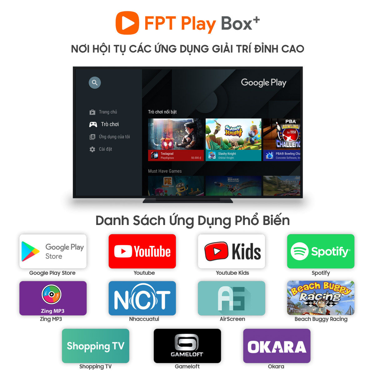 kho ứng dụng Google Play Store trên FPT Play Box+