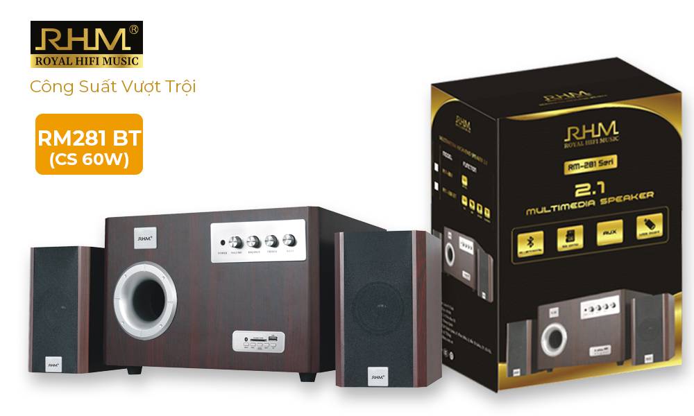 Loa để bàn cao cấp RMH RM281BT, loa nghe nhạc cao cấp RHM 281BT, loa để kệ tivi với thiết kế vân gỗ sang trọng, công suất 60W, loa vi tính hỗ trợ Bluettooth
