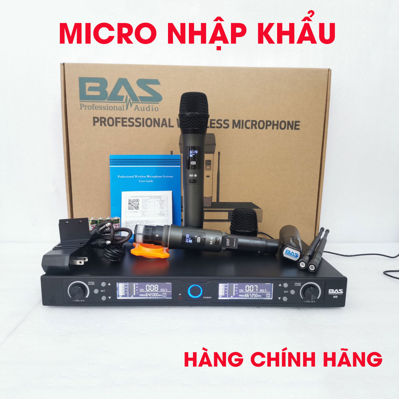 Micro không dây BAS Audio M8, tặng kèm chống sốc mic, mic nhập khẩu cao cấp dành cho dàn karaoke gia đình, hội trường, quán hát