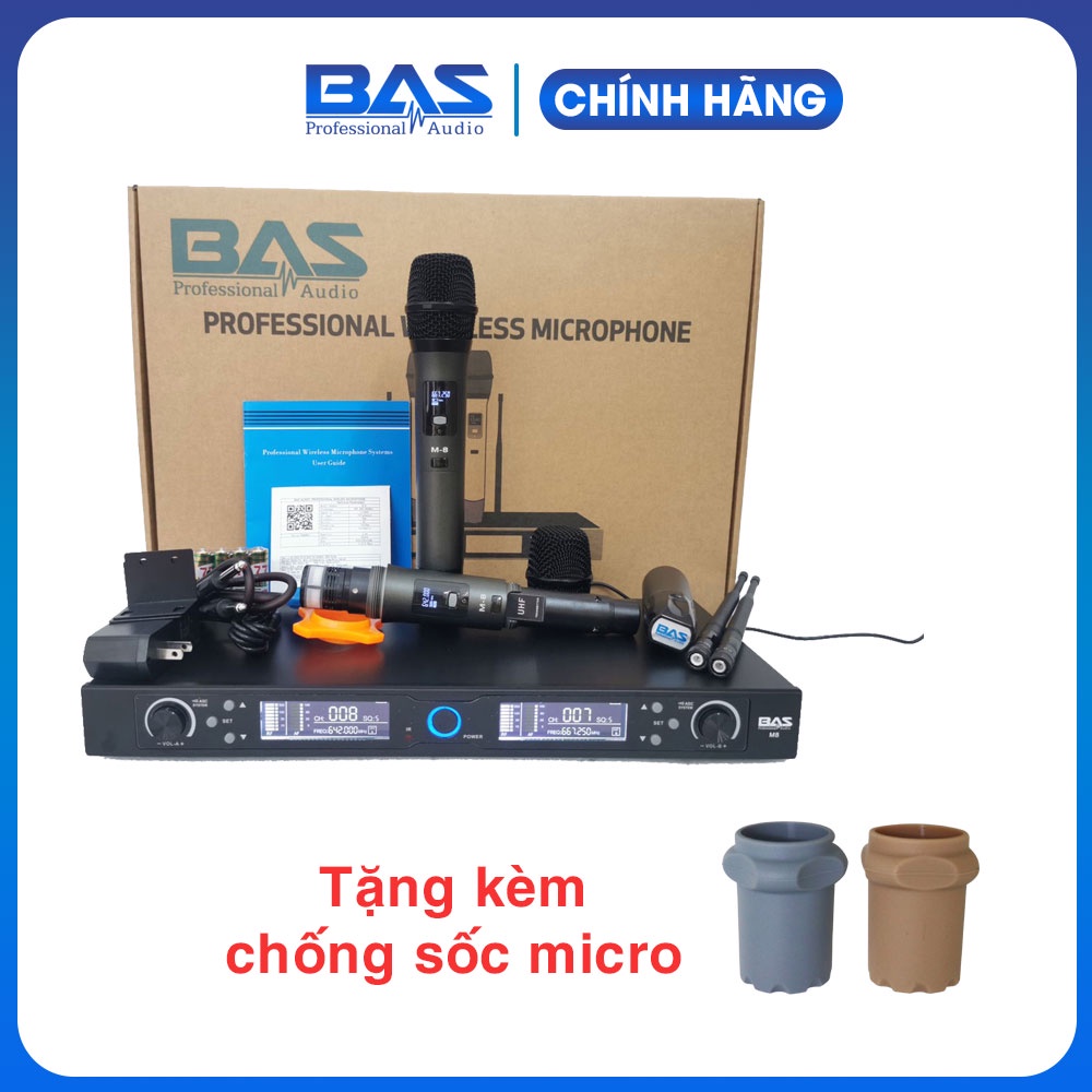 Micro không dây BAS Audio M8, tặng kèm chống sốc mic, mic nhập khẩu cao cấp dành cho dàn karaoke gia đình, hội trường, quán hát