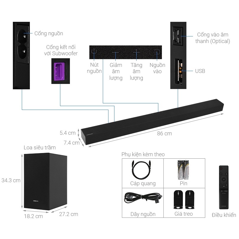 Loa Soundbar samsung T420, công suất 150W, loa thanh cho tivi chất âm trung thực rõ ràng, kết nối không dây