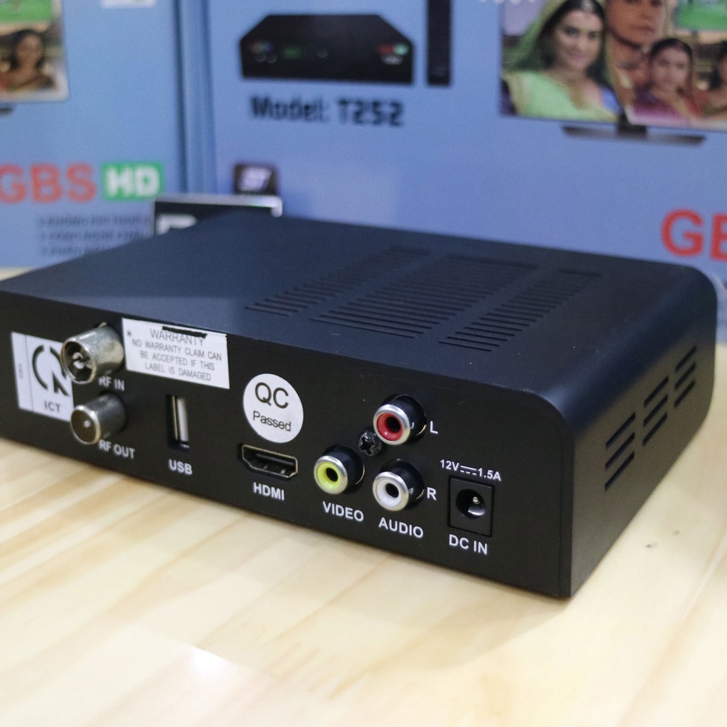 Combo đầu thu kỹ thuật số DVB T2 GBS HD T252 chia 2 tivi xem 2 kênh khác nhau cùng lúc và anten VRY dài 12m