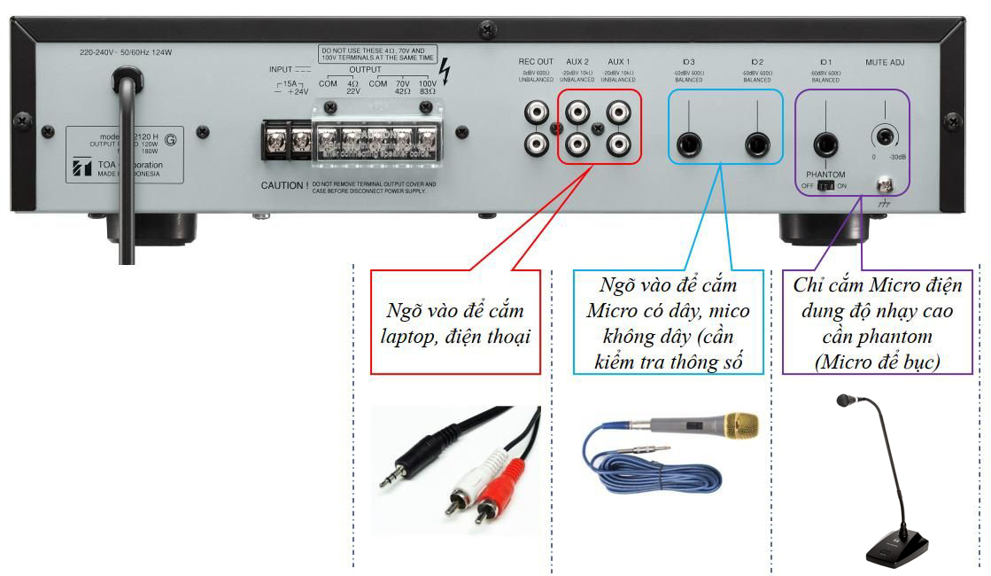 Amply Toa A 2120 công suất 120W, tăng âm truyền thanh liền mixer