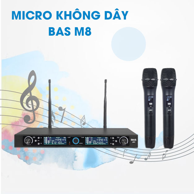 Micro không dây BAS Audio M8, tặng kèm chống sốc mic, mic nhập khẩu cao cấp dành cho dàn karaoke gia đình, hội trường, quán hát