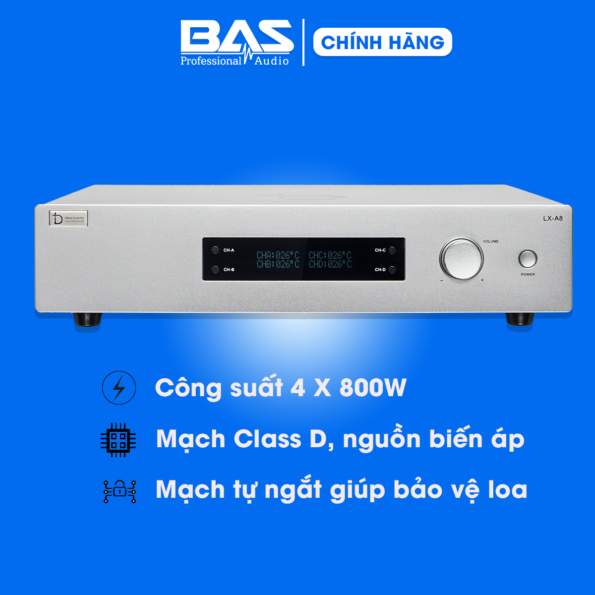 Công suất 4 kênh DBacoustic LX A8 Premium, 4x800W, Class D