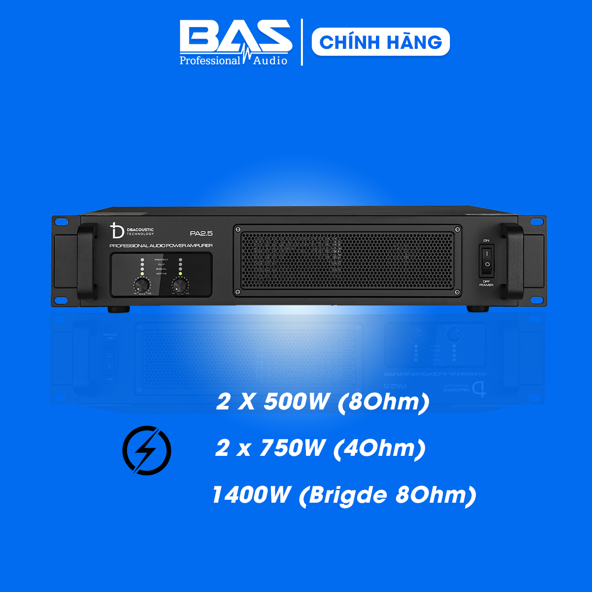 Đẩy 2 kênh dBacoustic PA2.5, công suất 2x500W