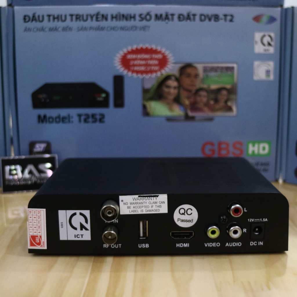 Combo đầu thu kỹ thuật số DVB T2 GBS HD T252 chia 2 tivi xem 2 kênh khác nhau cùng lúc và anten VRY dài 12m