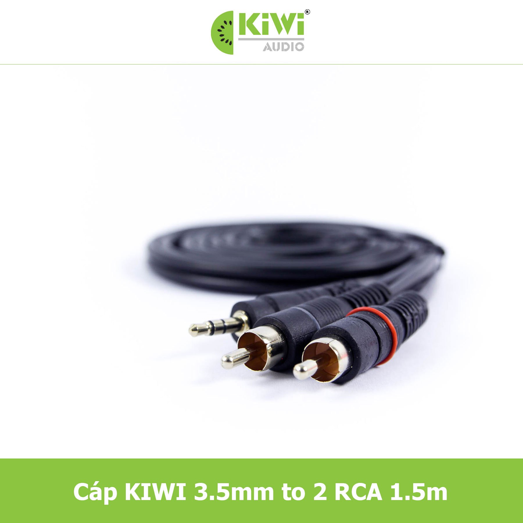 Dây 3.5 ra 2AV cao cấp mạ vàng chính hãng Kiwi, 1.5m, 3m