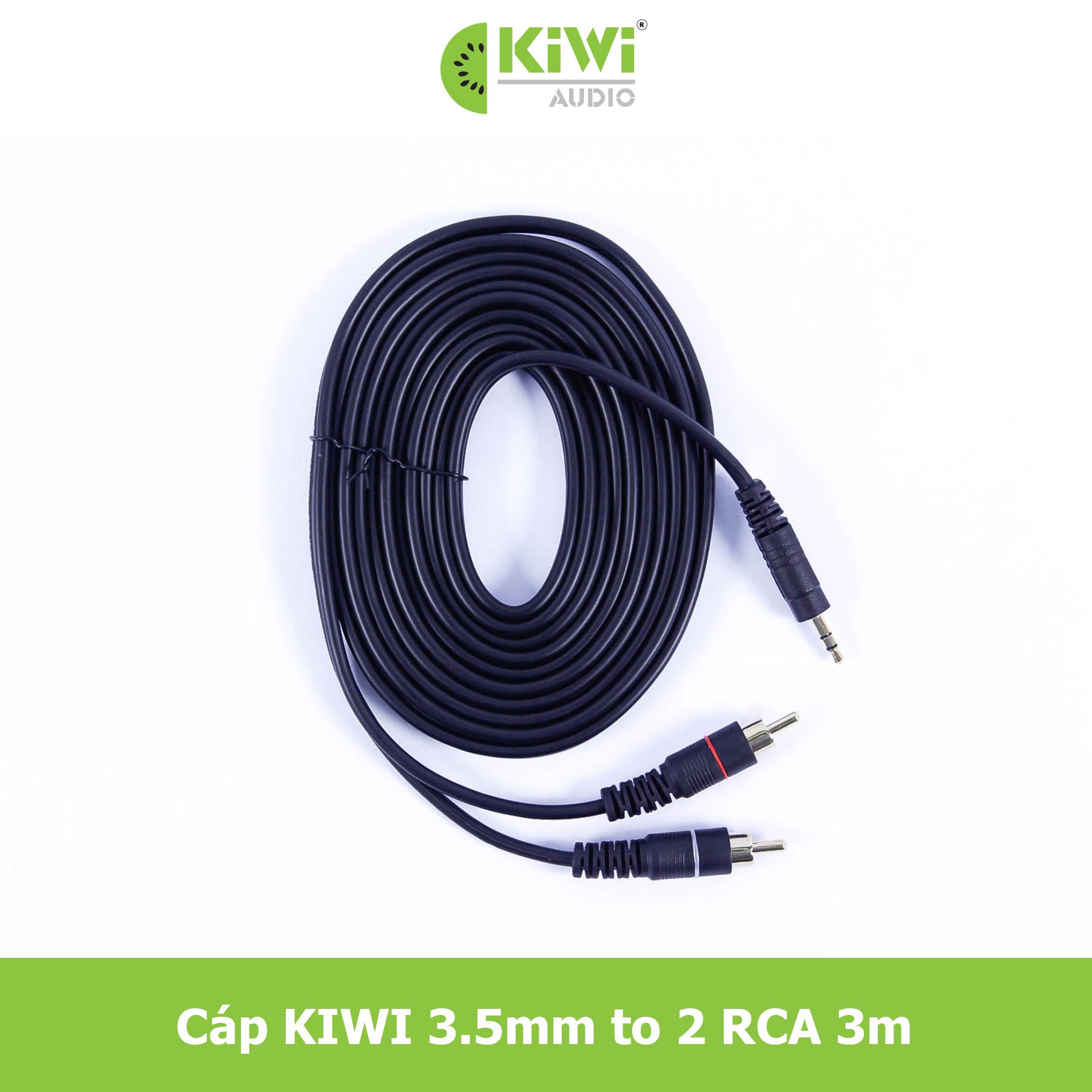 Dây 3.5 ra 2AV cao cấp mạ vàng chính hãng Kiwi, 1.5m, 3m