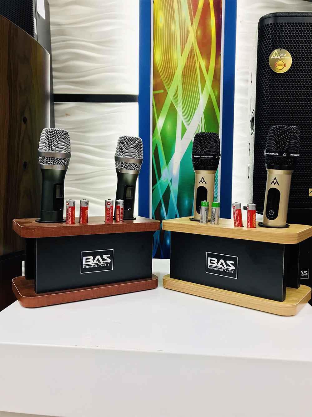 Hộp cắm micro karaoke không dây BAS02M, đế cắm micro để bàn chống rơi, lăn mic