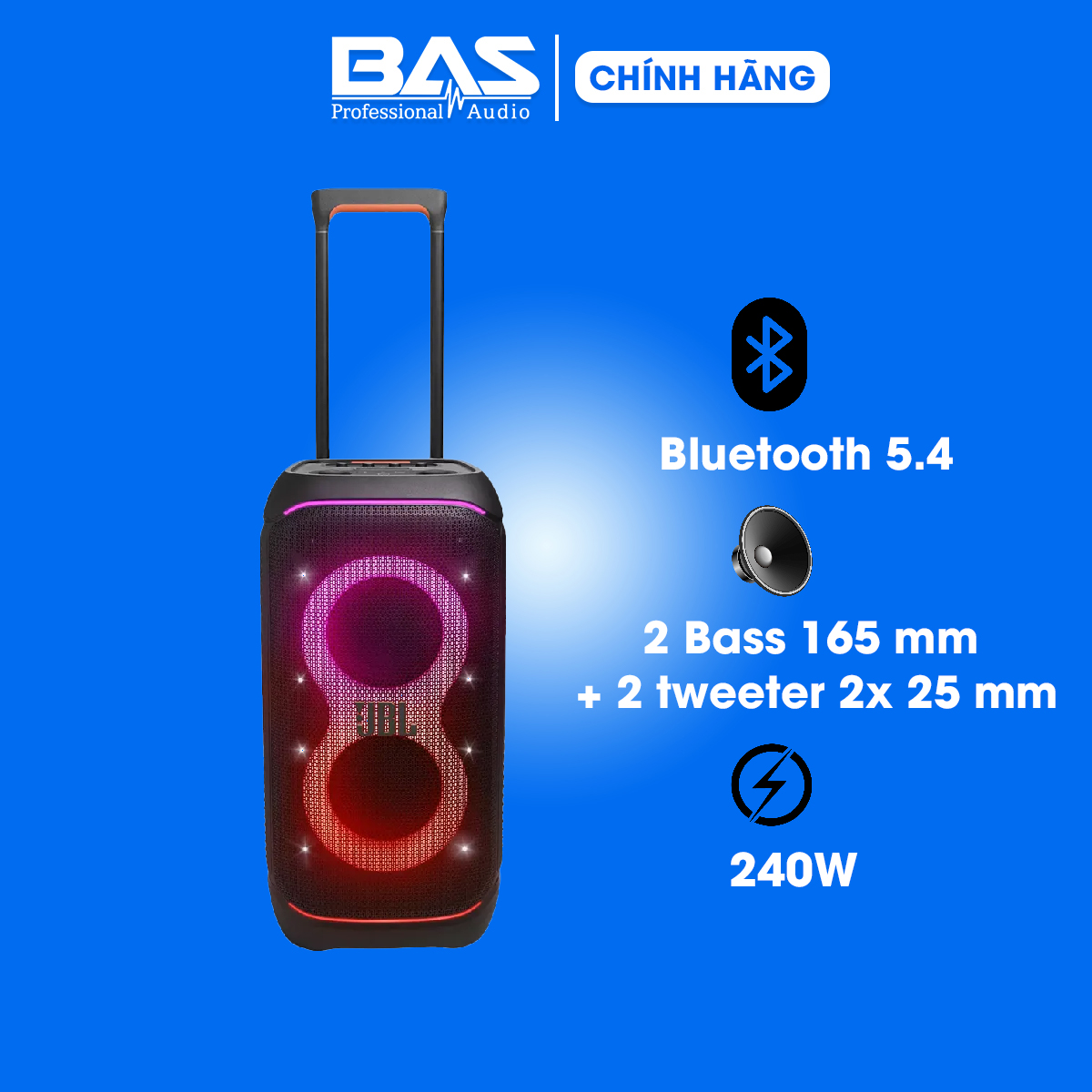 Loa JBL PartyBox Stage 320, Công Suất 240W, Pin 18h, AUX, Micro, Bluetooth 5.4