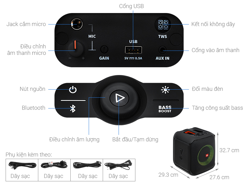 Loa JBL PartyBox Encore. Loa di động xách tay, loa bluetooth kèm micro hỗ trợ hát karaoke chất lượng âm thanh vượt trội