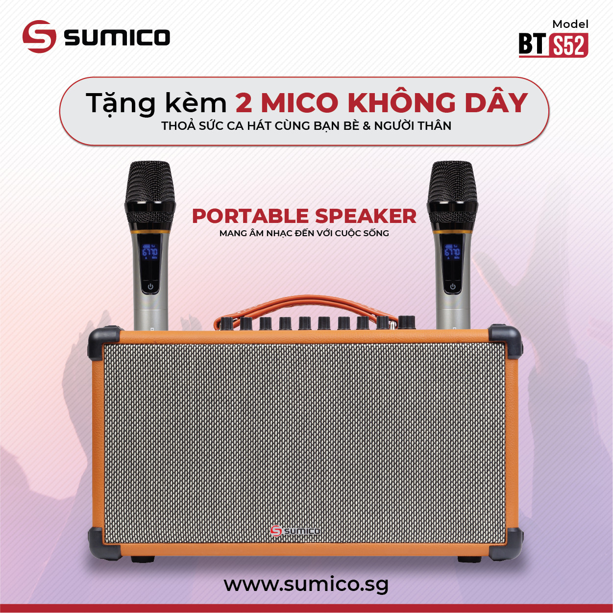 Loa di động Sumico BT S52, loa karaoke xách tay công suất 100W